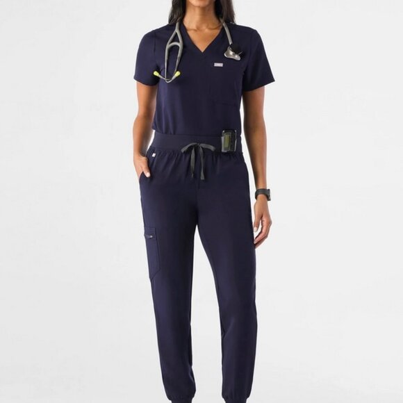 Zamora Figs Scrub Pants - Medium Petite High Waisted Joggers in Classic Navy - Picture 2 of 2